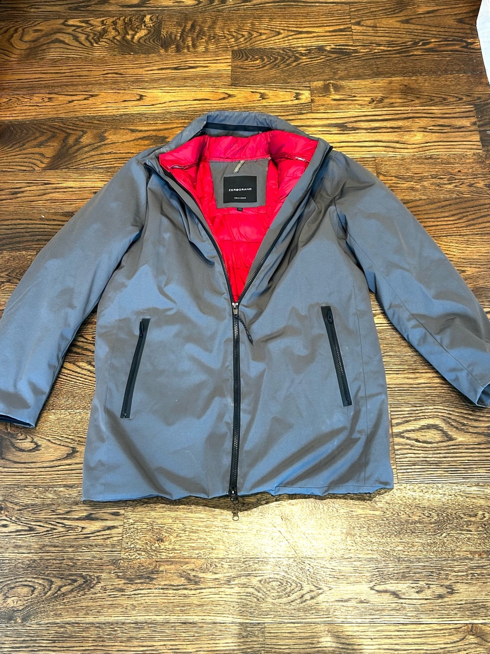 Cole Haan Zero Grand Gray Jacket with Red Quilted Detachable Vest